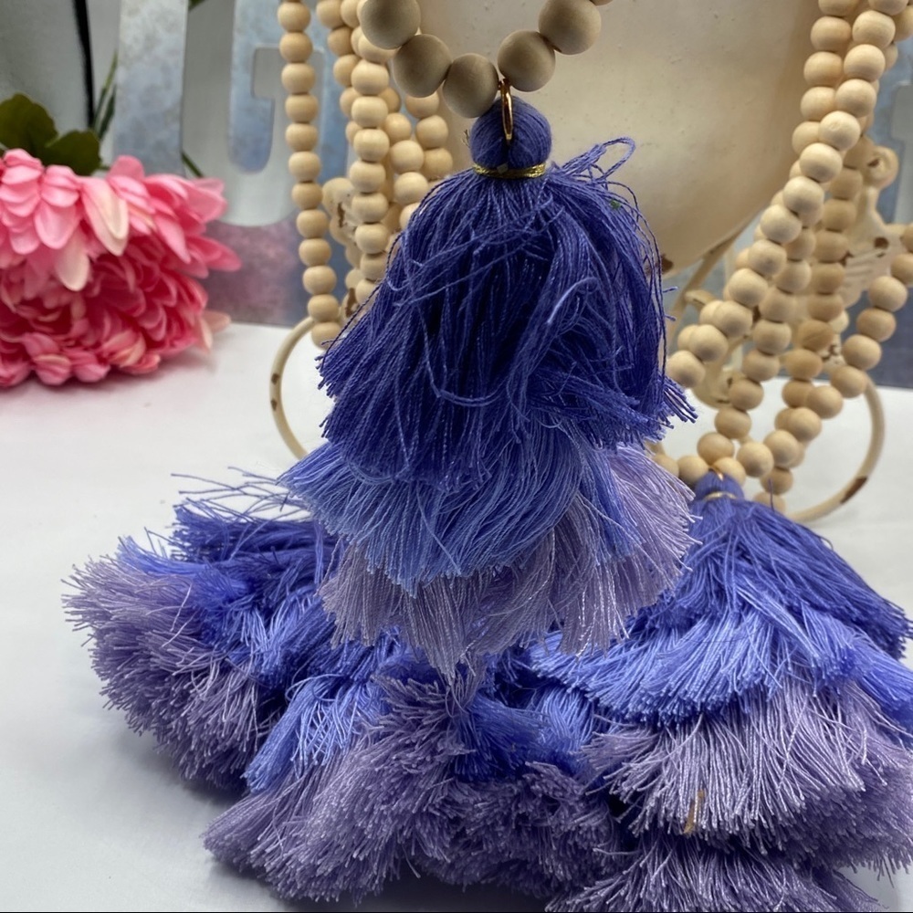 Jane 3tier Wood Bead purple Tassel Necklace - Picture 5 of 10